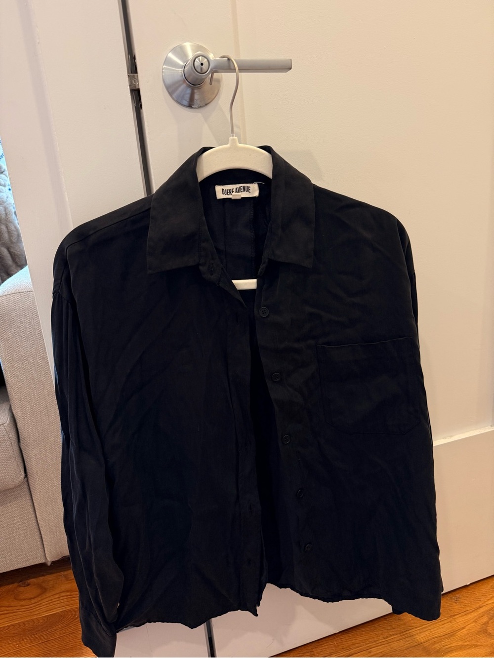 Djerf Avenue Black Button-Down Silky Shirt